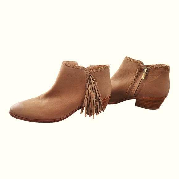 Sam Edelman Suede Leather Ankle Bootie, Paige, Western Fringe, Tan, Size 7M - Picture 9 of 11